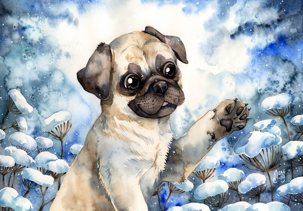 Print - Pug in Winter